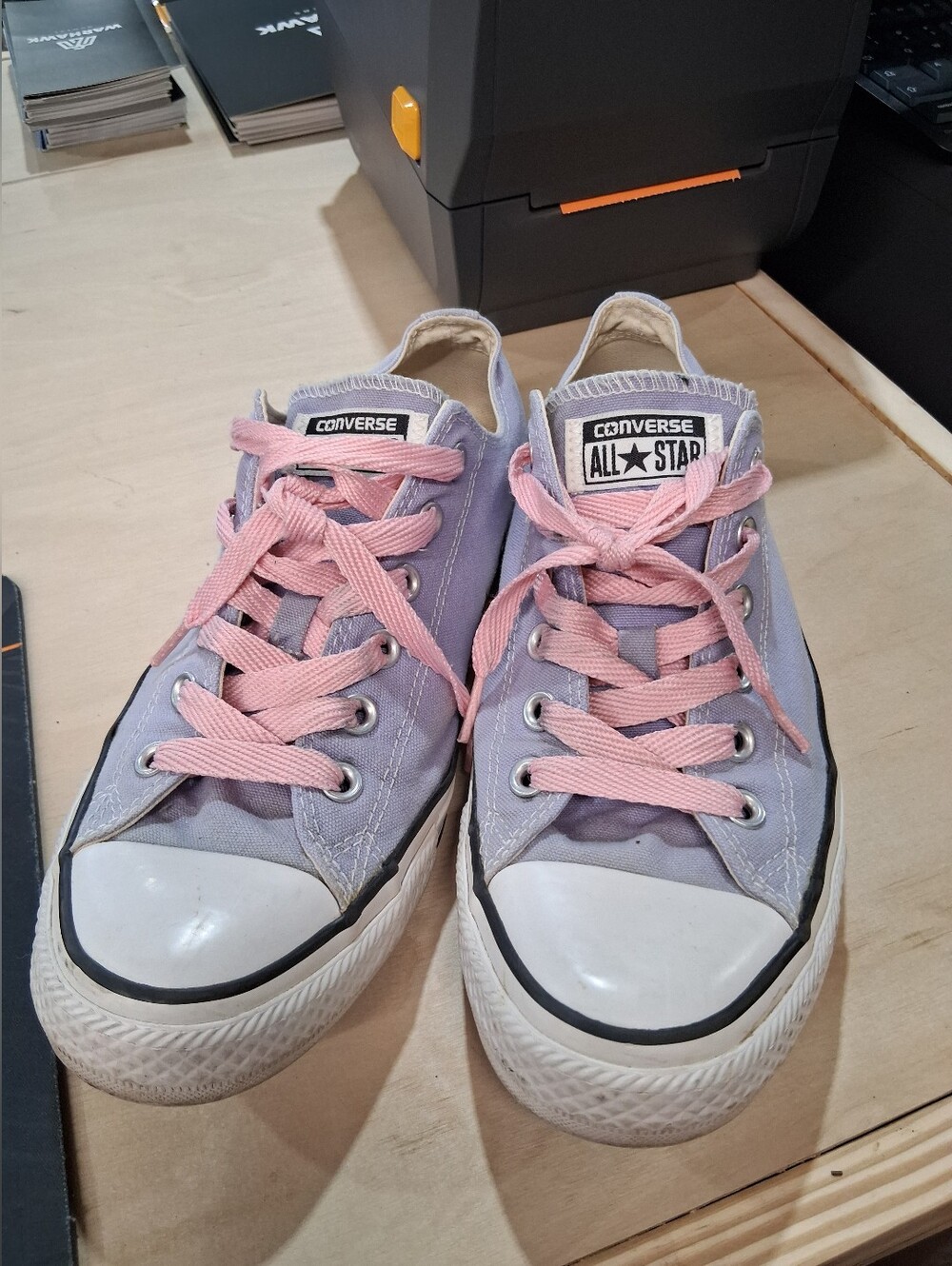 Converse Lavender Low Top Sneakers with Pink Laces